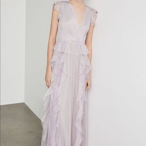 Bcbg Drape Ruffle Lace Tiered Gown - Lavender Mist